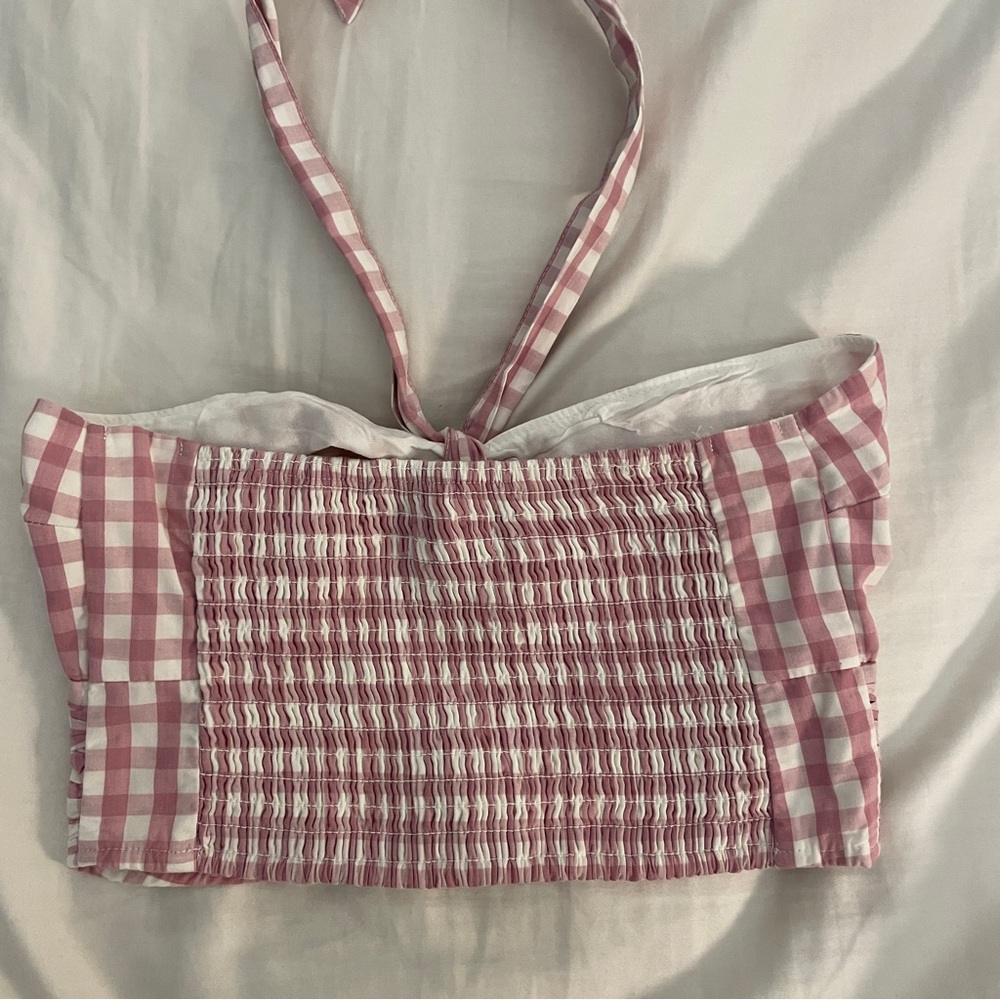 NWT Abercrombie & Fitch Pink Checkered Halter Crop Top (Size XS) - Picture 4 of 8